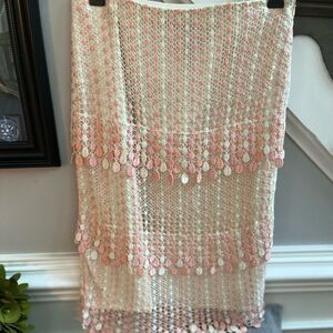 Focus by Shani Peach Pink & Cream Crochet Drops Skirt sz 6 EUC